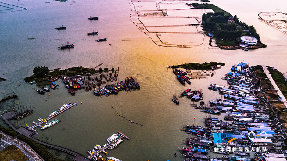 航拍洪泽湖大堤 千年古堰“水上长城”